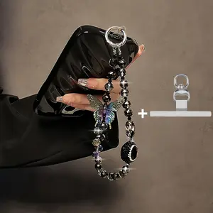 Luxury Crystal Butterfly Beaded Phone Strap, 360 Degree Rotating Stainless Steel Chain, Fashion Handmade Bracelet Keychain Accessory Gift, Mobile Phone Chain, Phone Wrist Strap, Charm