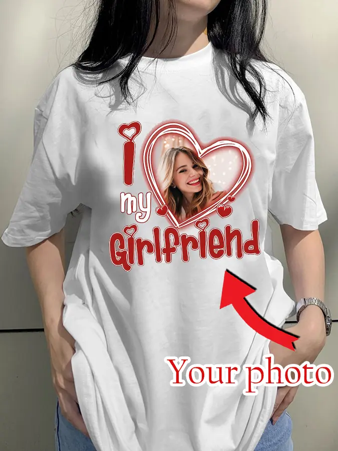 I Love My Girlfriend Shirt Custom Picture, I Love My Girlfriend Custom Photo Shirt,I Love My Girlfriend Shirt Custom Heart Brown, US72 Casual Tee Top Womenswear