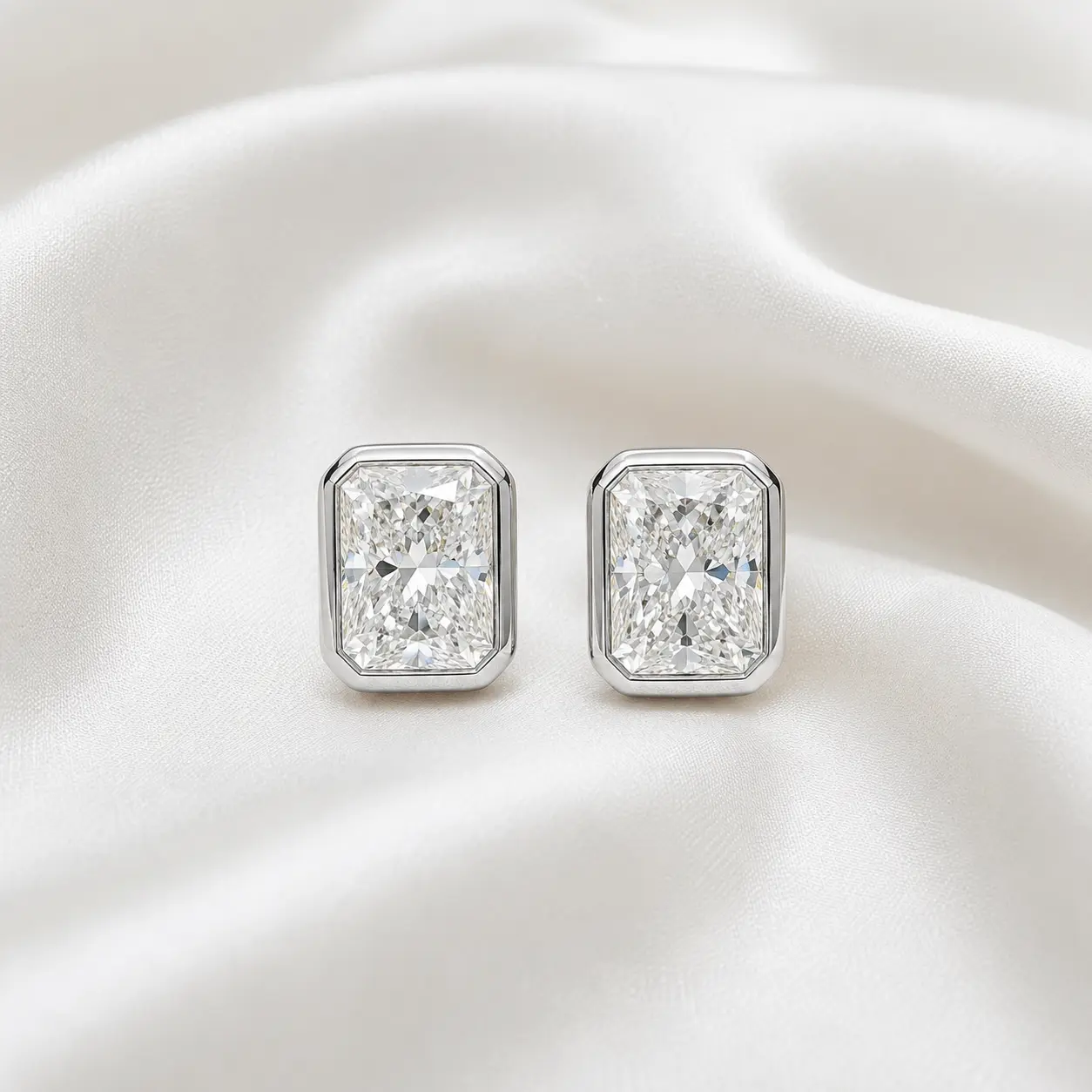 Bezel-Set Radiant Diamond Stud Earring