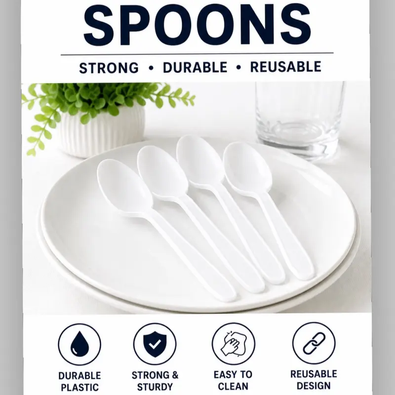 100 Pack Disposable Plastic Spoons – White Medium Weight Party Cutlery