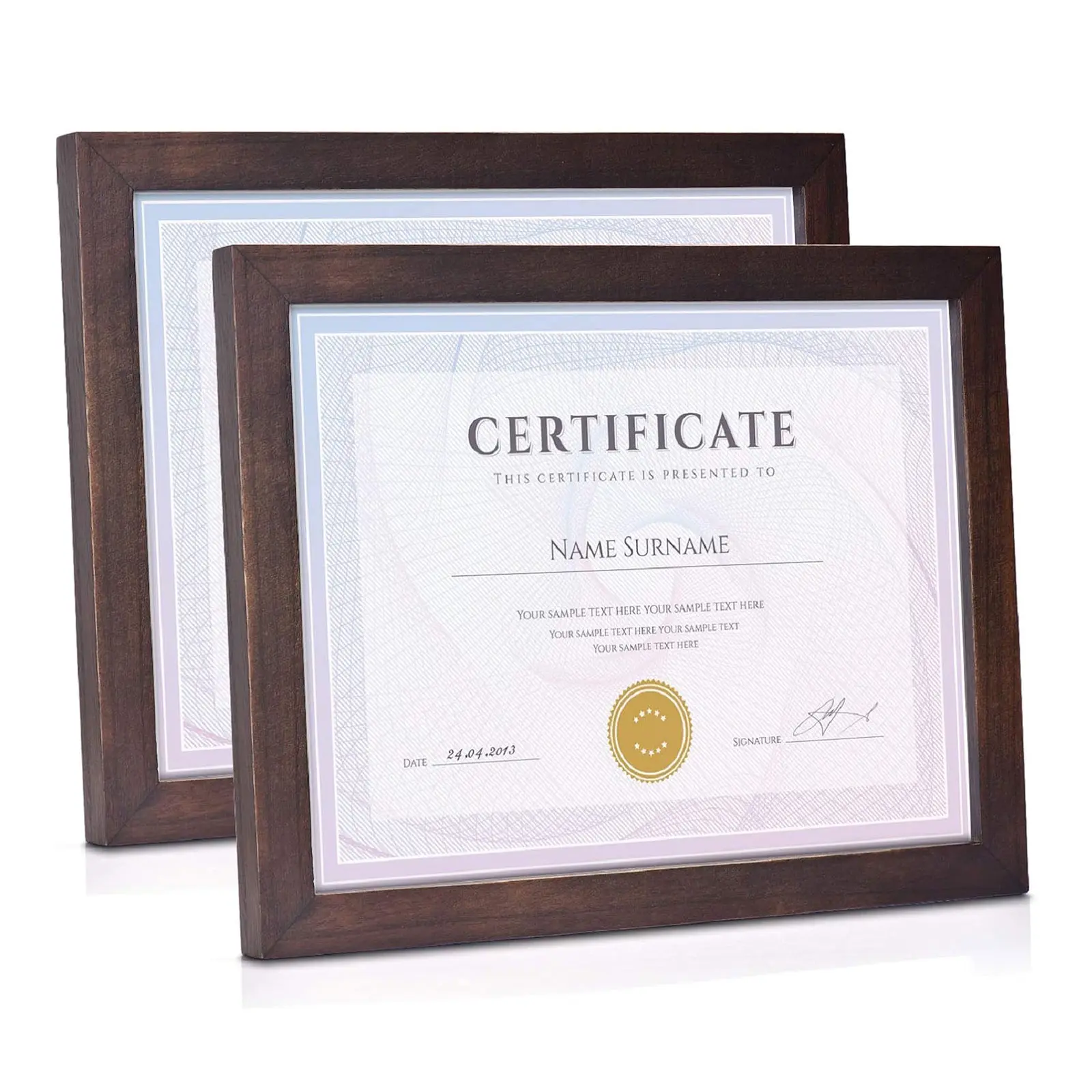 Emfogo 8.5x11 Certificate Frames [Set of 2] - 100% Solid Wood Diploma & Photo Frame with Real Glass, Rustic Vintage Walnut Wall & Tabletop Display for Graduation & Achievement Awards