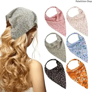 PulseVision Shop Boho Style Floral Triangle Hijab Handmade Hair Scarf for Summer Y2K Fashion in Assorted Colors Casual Soft Shawl