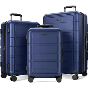 SHOWKOO 3-Piece Luggage Sets (20/24/28in), Deep Blue Full PC Durable Expandable Hardshell, 4-Wheel High-Capacity TSA-Proof Anti-Theft Carry On & Checked Luggage, Gift for Travel/Business, Tsa-Proof Luggage Sets