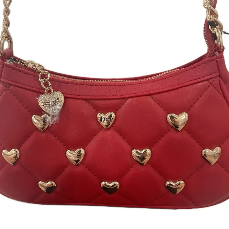 Juicy Couture Red Heart-Quilted Shoulder Bag with Gold Chain