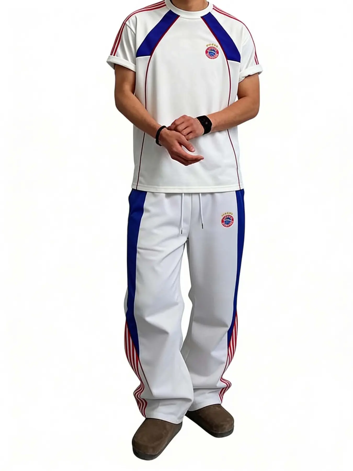 Men's 2 Piece Retro Tracksuit Set, Short Sleeve T-Shirt & Wide Leg Pants, Vintage Striped Sportswear, Breathable Casual