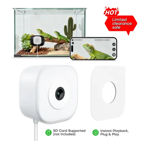 HomiQ 3MP Aquarium & Terrarium Pet Camera - Magnetic Installation, Close-Focus Lens, 2.4GHz/5GHz WiFi, ColorVue AI Night Vision, Auto-Focus Zoom, 24/7 Recording, SD Card Support, Real-Time Phone Alerts for Reptiles