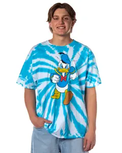 Disney Donald Duck Men's Angry Walk Spiral Tie-Dye Design Adult Short Sleeve Crewneck T-Shirt (Large)