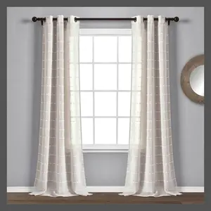 Set of 2 Farmhouse Textured Grommet Sheer Window Curtain Panels - Lush Décor