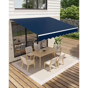 GAOMON Retractable Awning, Waterproof Patio Awning, Sun Shade Awning with Manual Crank Handle, Aluminum Frame, 280 g/㎡ Polyester Fabric, for Deck, Porch, Balcony (Blue, 13'x10')