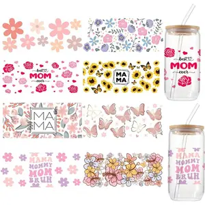 8 Sheets Mom UV DTF Cup Wraps Mother's Day UV DTF Cup Wrap Transfer for 16 oz Glass Cups DIY  Crafts Water Bottles