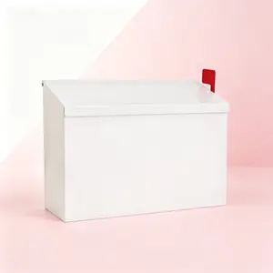 Large Capacity Rust-Proof Metal Mailbox for Outside, Wall Mount Mailbox with Flag and Numbers, Galvanized Steel Post Box for House, Weather-Resistant Outdoor Mailbox, 14.2"x9.5"x4" White Mailbox