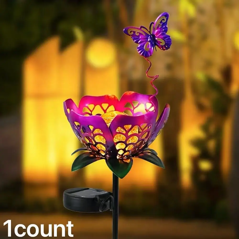 Solar Butterfly Lotus Lamp, Forging Iron Outdoor Statue Decor Light, Garden Lawn Yard Landscape Enhancement, Solar Powered Lighting, Solar Pathway Lights, Garden Decorative Lighting, Solar Garden Lamps