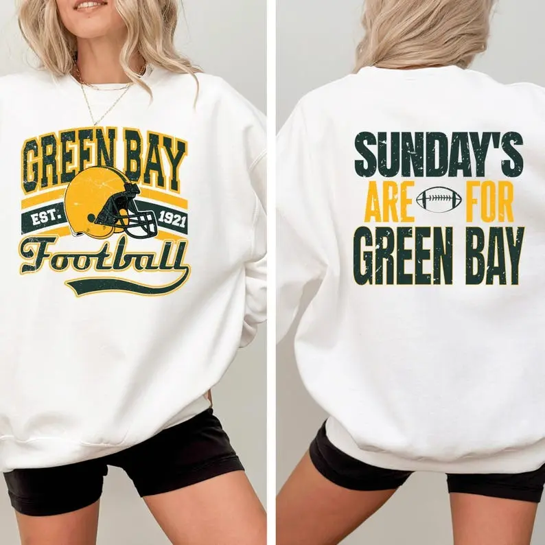 [Sale Off Up To 50%] Distressed Green Bay Football Sweatshirt andShirt - Green Bay Vintage Game Day Front & Back Design - Green Bay Sundays Football Fan Hoodie
