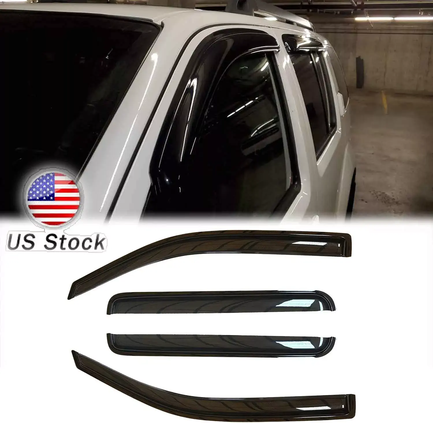 Side Window Deflectors & Sun Visors for 2005-2012 Nissan Pathfinder Vehicle, 108x5x12mm Reinforced ABS External Mount Weather Shield, Curved Fit, Optimal Sun Protection & Odor Removal Car Exterior Accessories