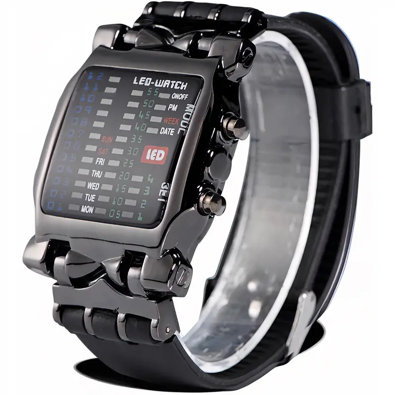Men's Multifunctional LED Digital Binary Watch - Electronic Movement, Date & Week Display, Luminous LED Screen, Metal Accents, Soft PU Strap, Wearable Smart Watches, Electronics Accessory, Multifunctional Watch