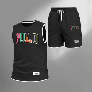 Men's Summer Basketball Set With "Smiling Letter" Print — Featuring A Sleeveless Tank Top Paired With Shorts, This Lightweight, Casual, And Street-Style Athletic Suit Is Perfect For Both Daily Wear And Vacationing