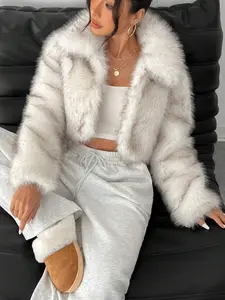 Women's Faux Fur Jacket, Gradient Color Short Design, Warm Fall & Winter Coat, Thick Fabric, Stylish Outerwear for Ladies, Casual Cute Outerwear, Winter Essentials