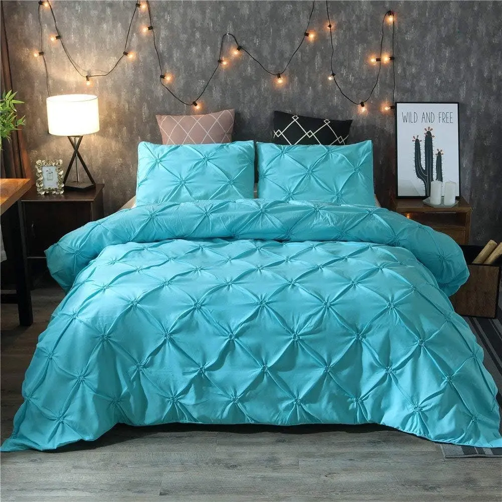 Feelyou Pinch Pleat Tufted Solid Geometric Duvet Cover Set - Breathable Bedding Set, Aesthetic Room Decor for Women (No Comforter), Duvet Cover Sets