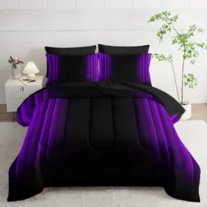 Purple and Black Bedding Set Full Size Ombre Comforter Set Bedding Set 7 Piece in A Bag,Dark Set Mordern Art Decor All with Pillowcases,Flat, Fitted Sheet