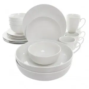 Elama 18-Piece Porcelain Dinnerware Set, Including 2 Large Serving Bowls and Plates, White