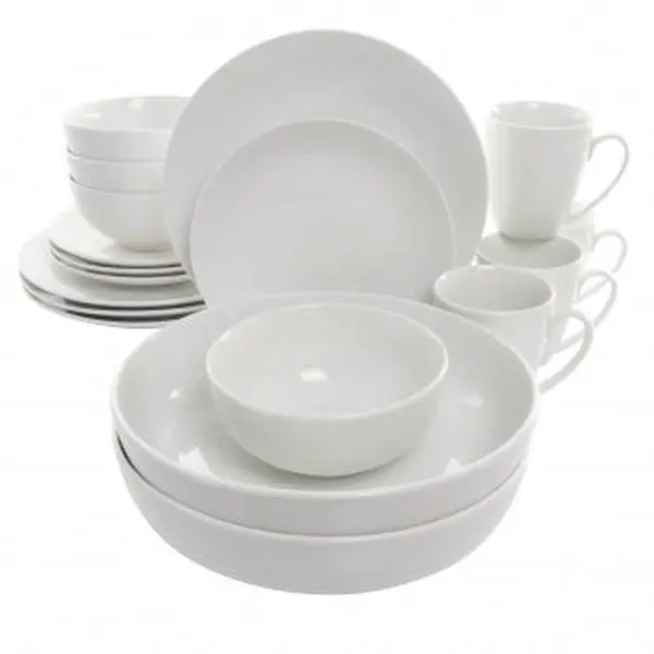 Elama Porcelain Dinner Sets - 18-Piece Tableware Set, Service for 6, Includes 2 Large Serving Bowls and 6 Dinner Plates, White