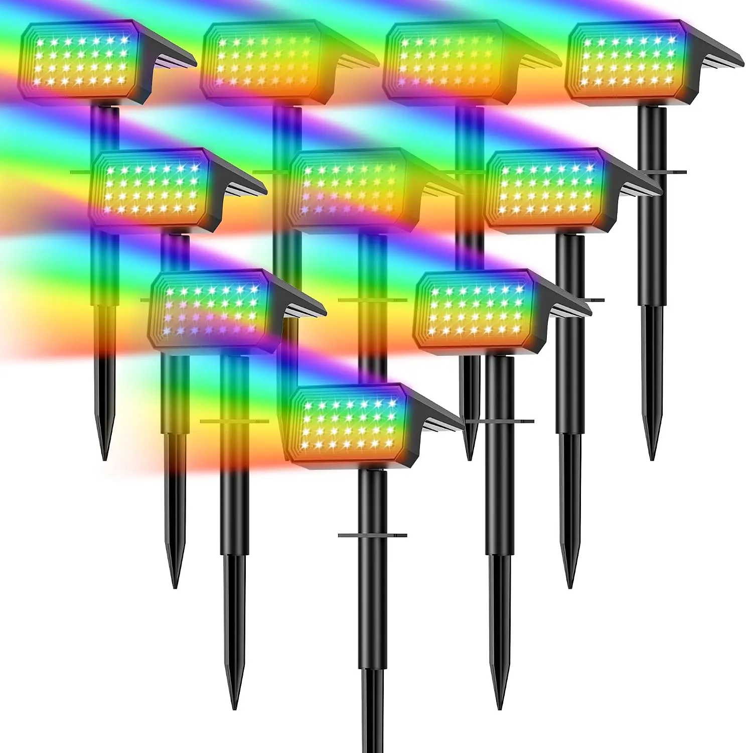 Solar Spot Lights Outdoor Color Changing, 28 LED 7 Modes Auto On/Off Solar Landscape Spotlights, Ip67 Waterproof Solor Powered Pathway Lights for Outside Yard Garden Walkway Tree Patio