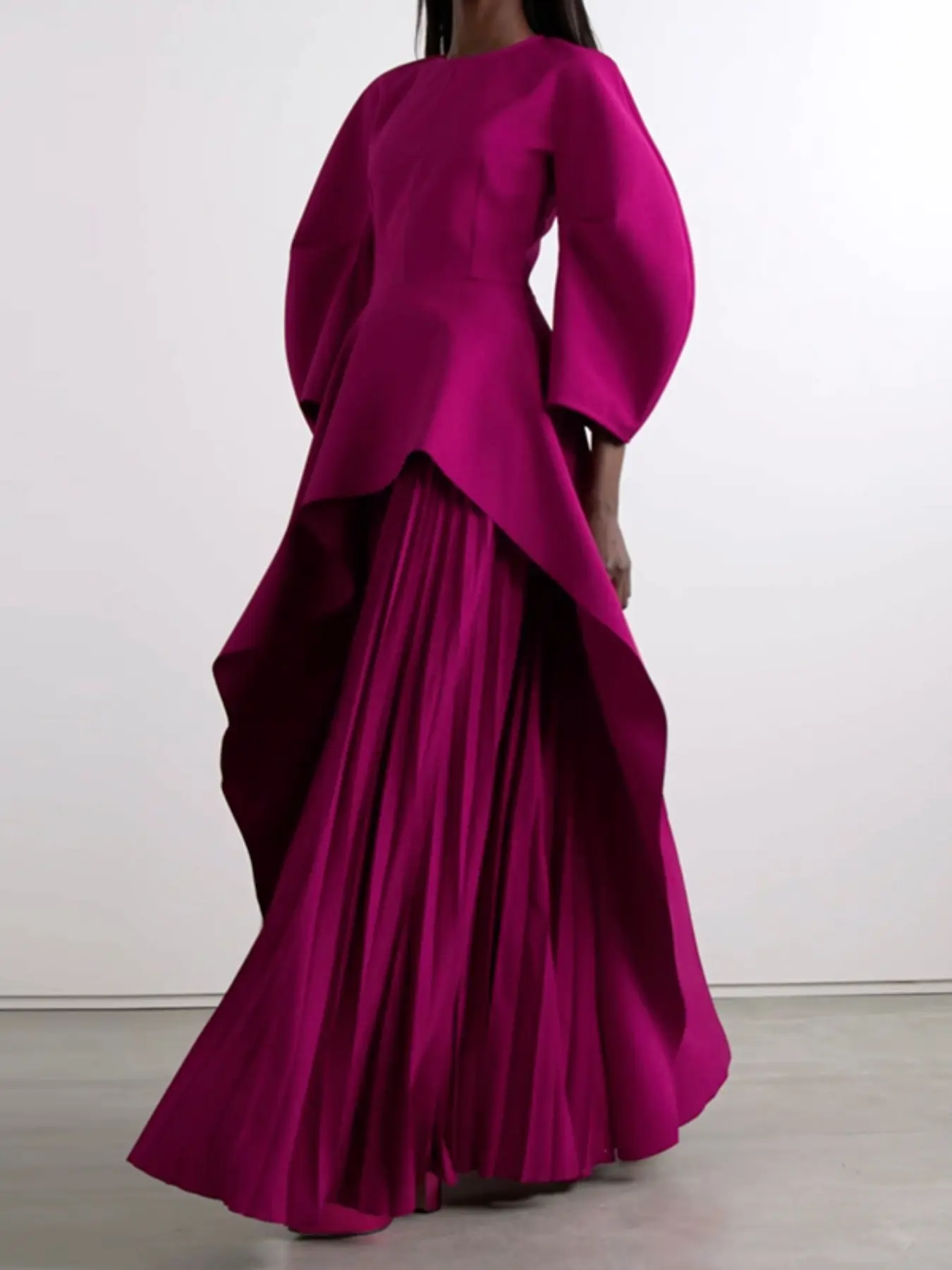 Elegant Long Sleeve Ruched Woven Wrap Slit Dress, Evening Gown, Womenswear, Lady, Chic All-Season Fashion Style, Perfect for Formal Evening Events & Casual Outings, Stylish Layered Design