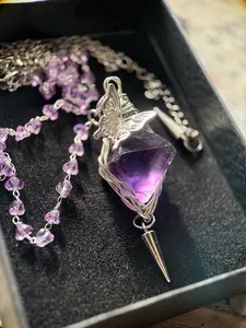 Handmade Octahedron Natural Amethyst Healing Crystal Pendant Necklace, Detachable Chain, Bag Charm, Clothing Accessory, Home Decor, Gift Box