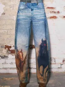 [XPT790] Horse Print Barrel Jeans