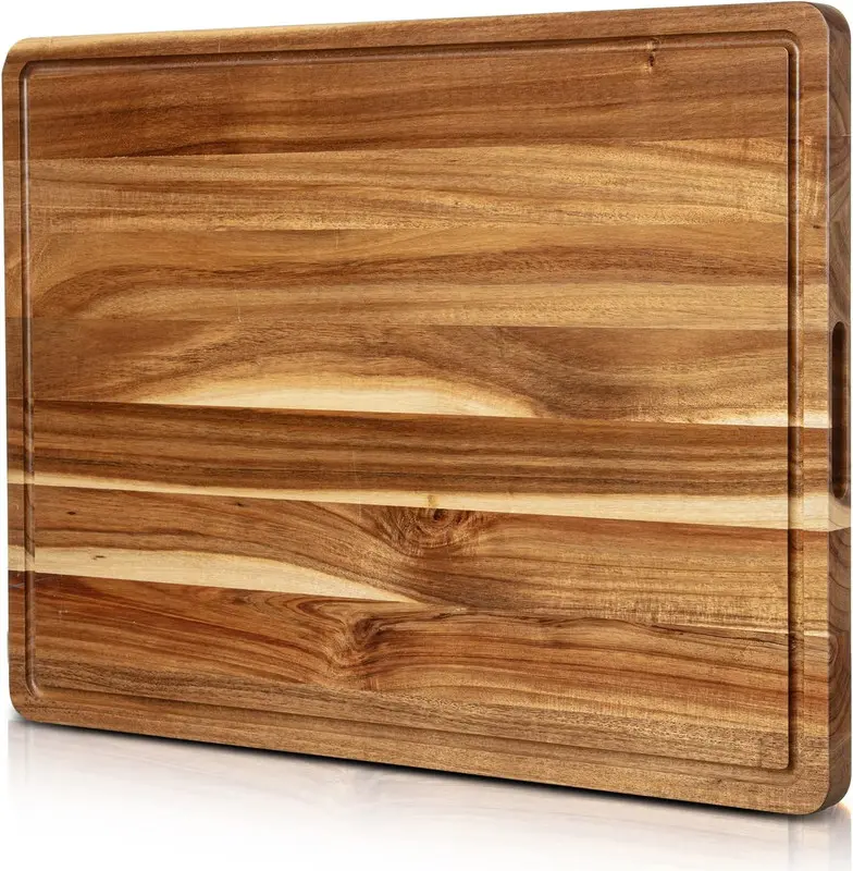 【Christmas Gift】Durable Acacia Wood 24"L x 18"W Cutting Board, Reversible Butcher Block with Side Handles, Juice Grooves, Stylish Knives Compatible for Kitchen Cheese & Oil Prep, Durable Chopping Board