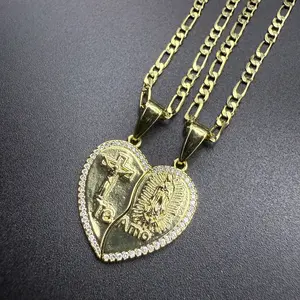 Pyrexta Jewelry Te Amo Necklace 24 Inches 3mm 14K Gold Plated Virgin Mary & Jesus Love Pendant Religious Jewelry Elegant Meaningful Accessory