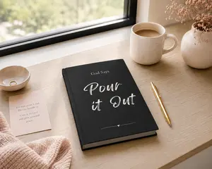 Faith-Based Hardcover Journal Style Notebooks, Christian Inspirational Prayer Notebook - God Says "Pour it Out" Black Office Stationery