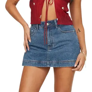 Women Summer Denim Skorts Casual Elegant Solid Color Elastic Mini Skirt for Beach Vacation Club Streetwear