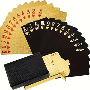 PET High-quality Entertainment 2 Boxes of Combination Waterproof Golden and Silvery Foil Playing Cards Plastic Gifts for Leisure Travel Camping Beach Family Games