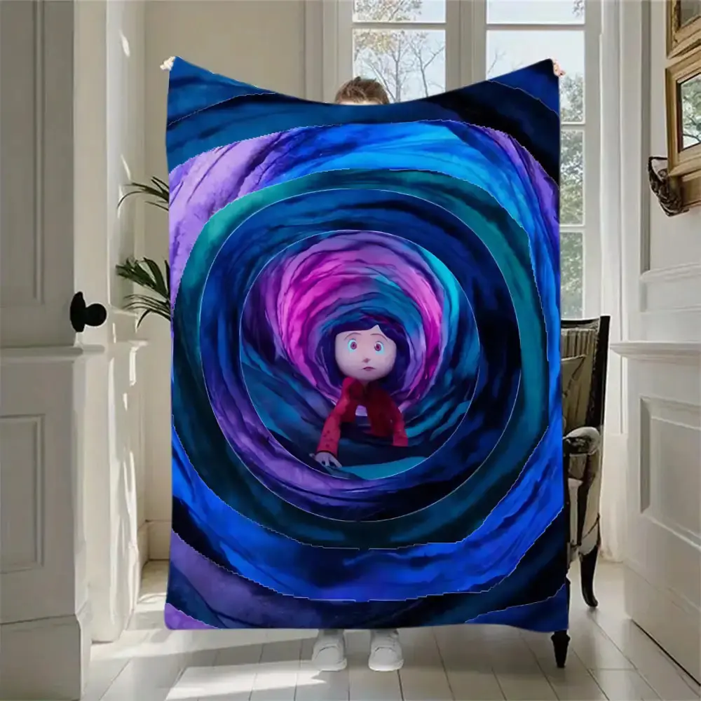 Coraline Anime Theme Figure Print Flannel Blanket - Soft, Comfortable All-Season Bedding Throw for Sofa, Bed, Holiday Gifting, Figure Print Blanket, Flannel Blankets, Coraline Graphic Blankets