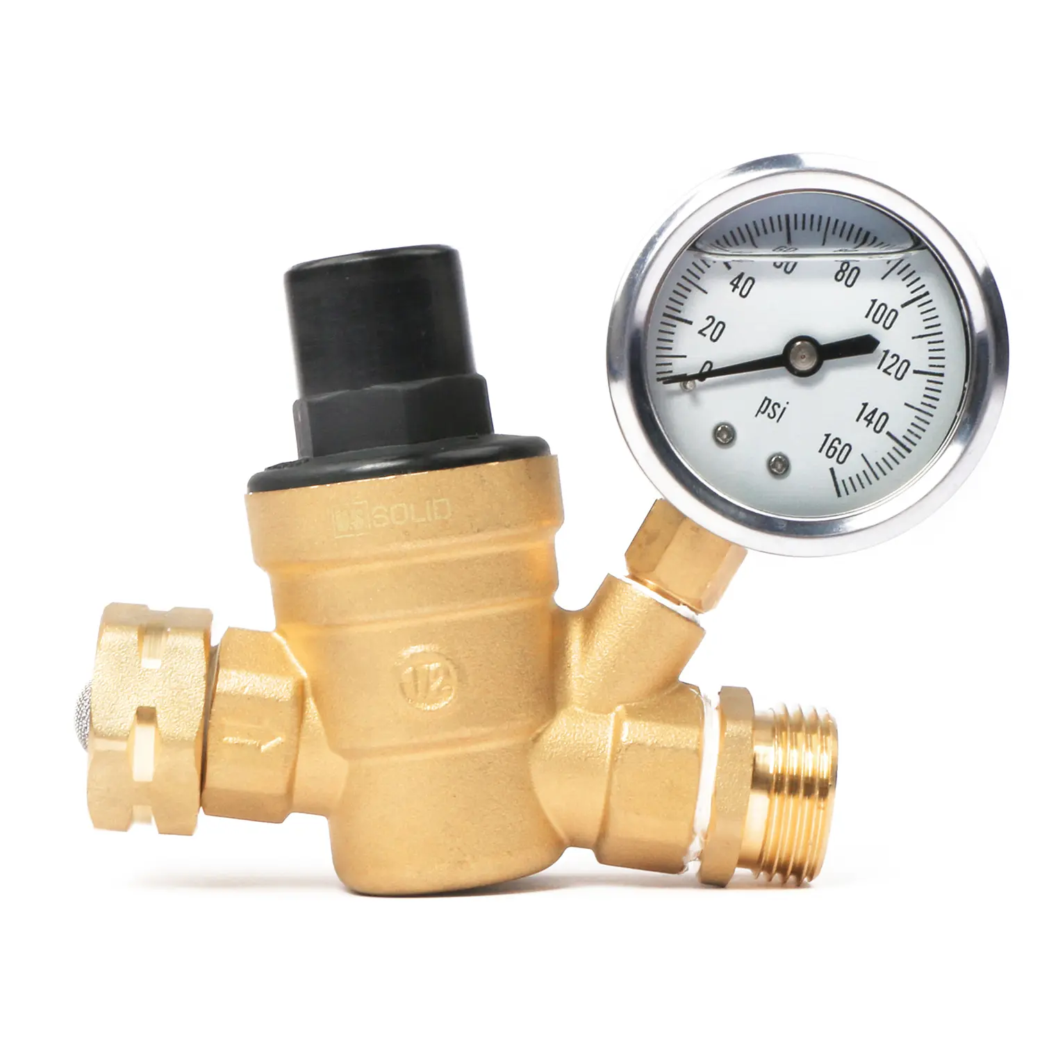 U.S. Solid Brass Water Regulator Valve 3/4" Adjustable Pressure Regulator Gauge