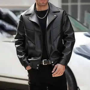 Men's PU leather jacket with adjustable zipper, stylish and durable design, street style, suitable for autumn and winter, ideal for everyday wear and outdoor activities