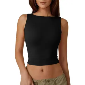 Women's Sexy Open Back Sleeveless Crop Tank High Neck Slim Fit Cropped Tee Shirt Y2k Tops Comfort Fabric.....
