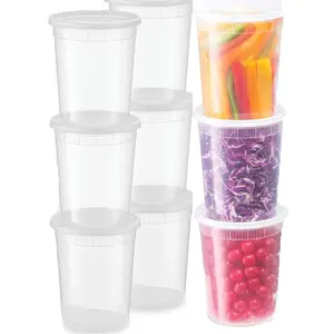 Set of 6 Plastic Deli Containers, 32 oz Food Storage Containers, Soup Cup Portion Control Bowl with Lid, Non-Spill Reusable Refrigerator for Meal Preparation Party Supplies, Deli Containers with Lids (6 Packs, 16 oz)