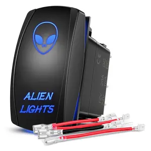Nilight Alien Lights Rocker Switch Led Light Bar Switch 5 Pin Laser On Off SPST switches 20A/12V 10A/24V Switch Blue with Jumper Wires Set for Cars Trucks Boats ATVs UTVs RVs