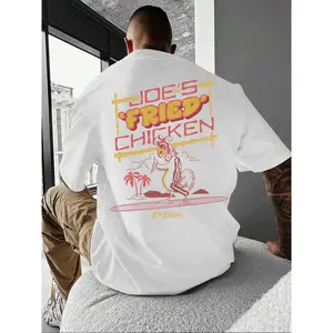 Men's Letter & Chicken & Landscape Print Round Neck Tee, Street Casual Regular Fit Short Sleeve T-shirt for Summer, Menswear for Daily Wear