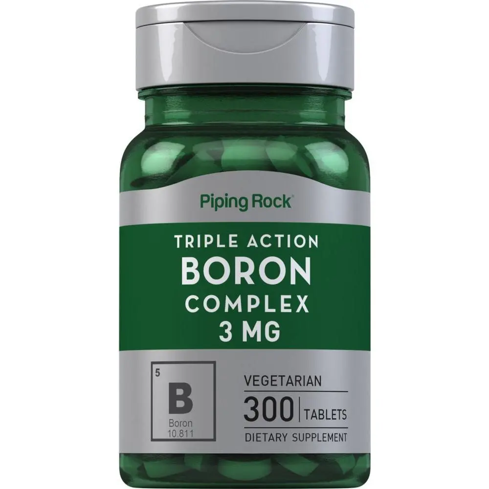Piping Rock Boron Supplement for Men and Women | 3mg | 300 Tablets | Triple Complex | as Glycinate, Aspartate, Citrate | Vegetarian, Non-GMO, Gluten Free