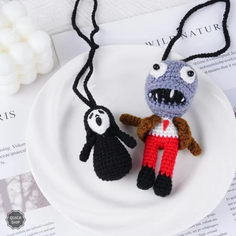 Crochet Ghost Charm,Imitation Ghost Face Doll,Zombies Crochet,Horror Dool,Handmade Hanging Knitted Ornament Cotton Wool