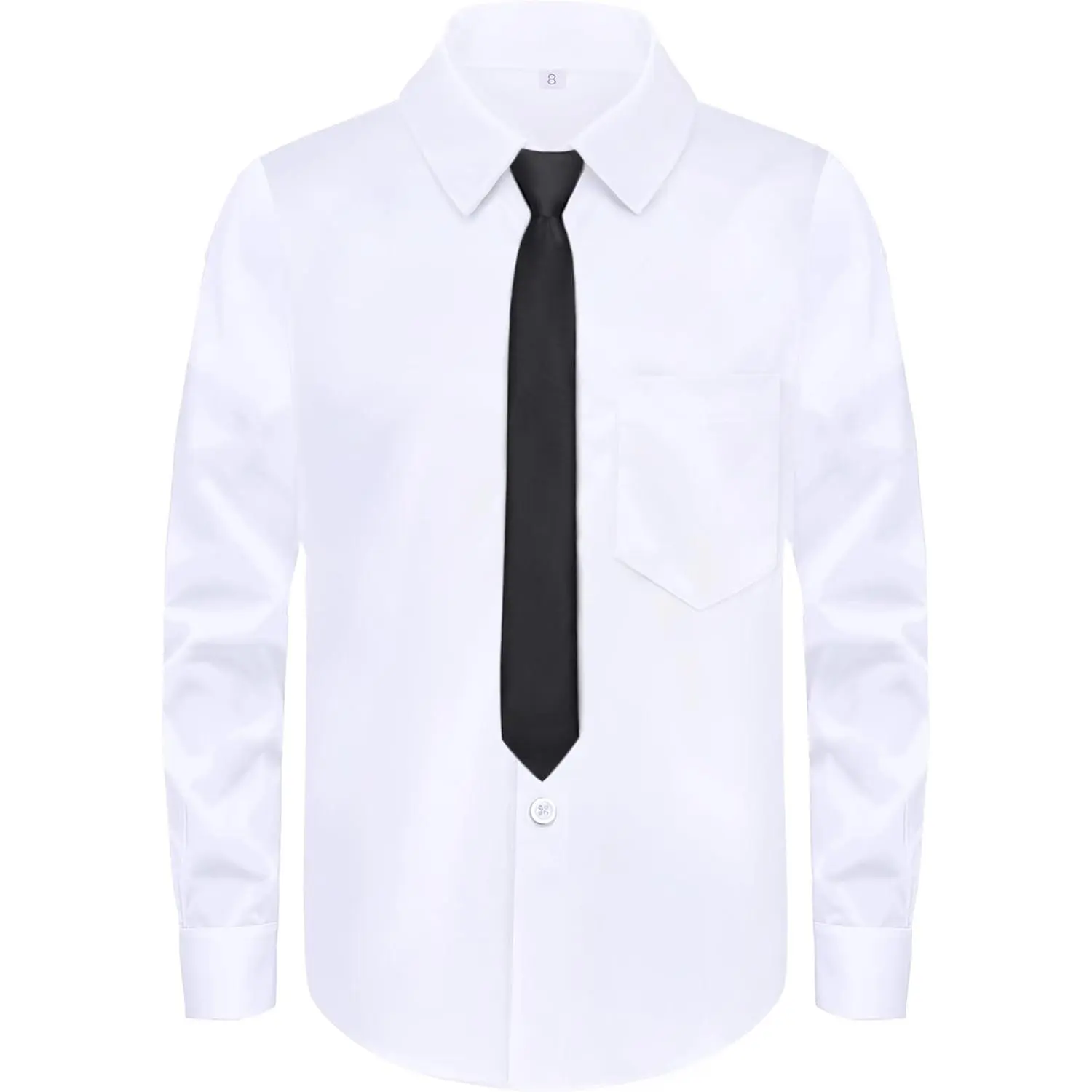 Boys' Classic Soft Essential Long-Sleeve Button-Down Dress Shirts with Tie, Versatile 2 Fabrics (Stretch/Standard), 2 Fits (Regular/Husky) for Dress Pants Pairing, Gift Option