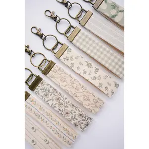Spring Floral Canvas Wristlet Keychain and Keychain Wallet, Handmade Key Fob Lanyard, Compact Keychain Wallet