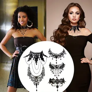 5 Pieces/Set Halloween Sexy Jewelry Women Lady Elegant Goth Gothic Steampunk Lace Choker Necklace Black Neck Chain Collar Statement with Pendant Victorian Wedding Party Cosplay