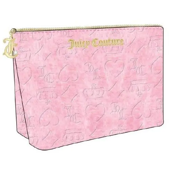 Pink Pressed Pattern, Juicy Couture Metal Logo, Terry Top Zip Cosmetic Bag