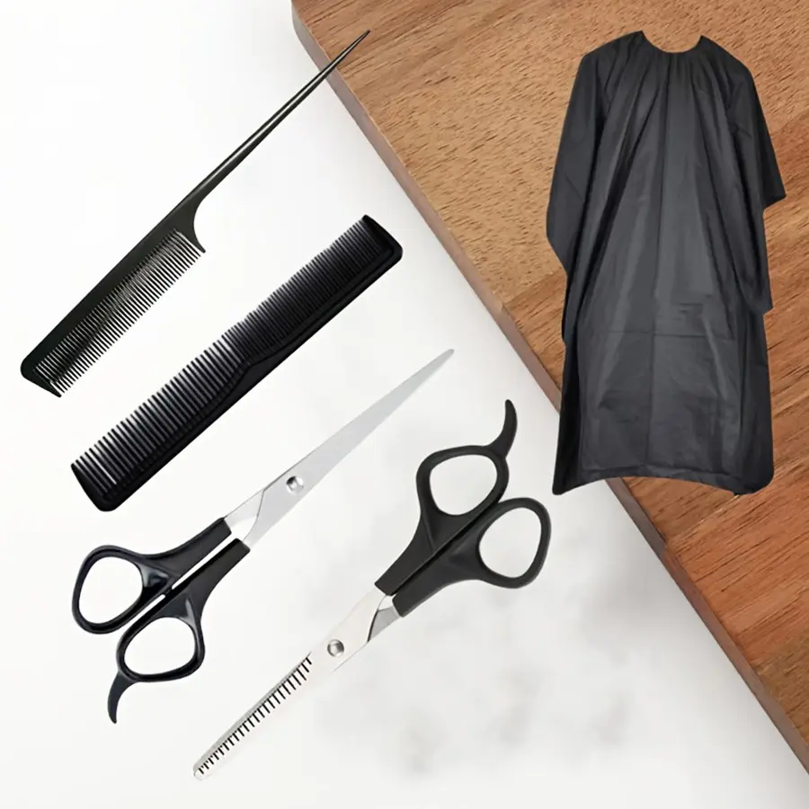 5pcs Haircut Set for Bangs Cutting, Stainless Steel Hairdressing Scissors, Thinning Shears, Flat Cut Tools, Professional Barber Kit