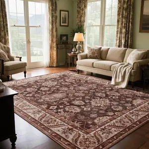 5x7 Washable Area Rugs for Living Room,Bedroom, Non-Slip Retro Stain Resistant  Floral Carpet for Entryway Office Dorm Kitchen Dining Room, Home Decor, Blue-purple,Brownish Green,Brownish Green,Grey,4x6,5x7 Feet
