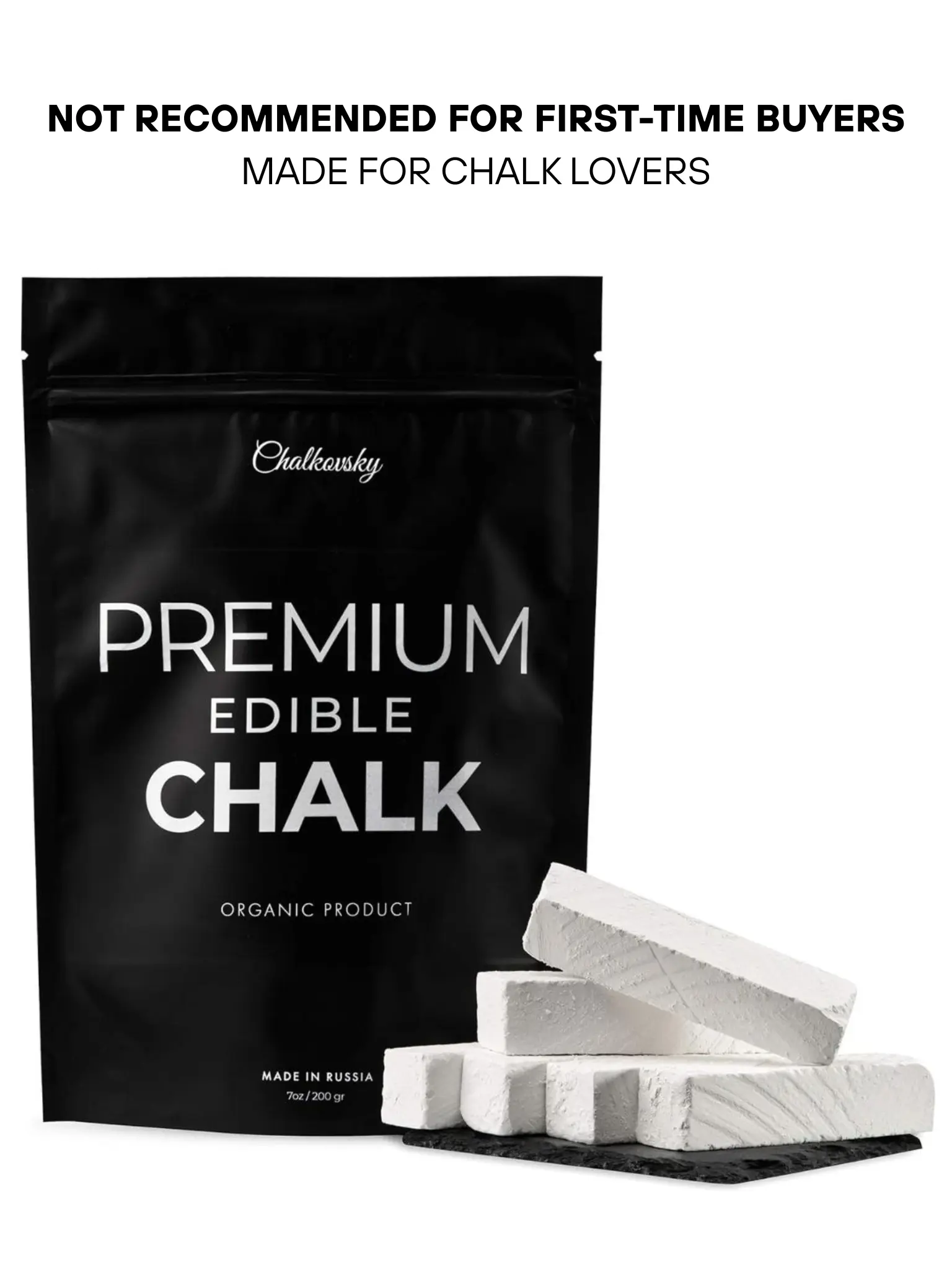 Chalkovsky Premium Chalk - Natural, Crunchy, Chalk Chunks Organic, Zero Additives, No Impurities, White Color, 7oz (200g) Slate Pencil